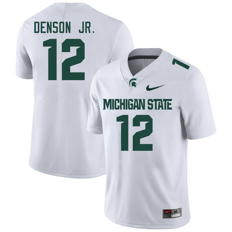 Men #12 Justin Denson Jr. Michigan State Spartans College Football Jersesys Stitched-White